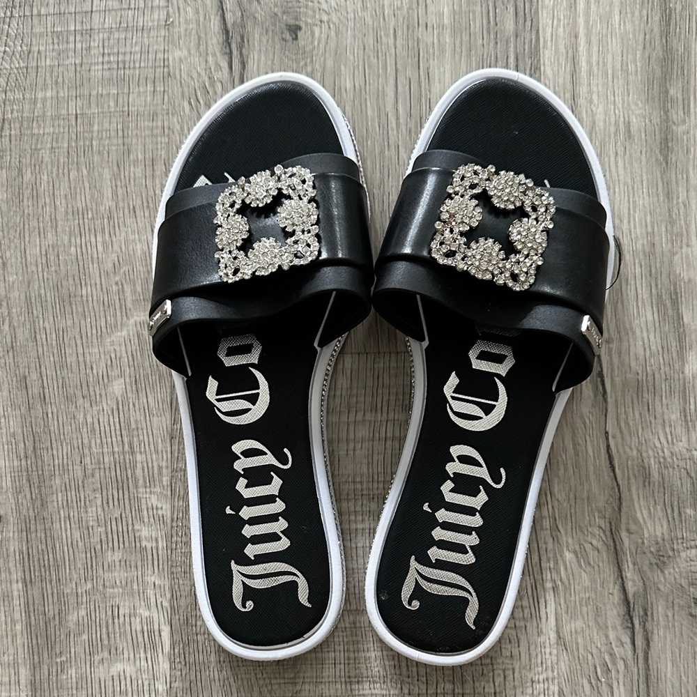 Juicy Couture Black Sandals with Sparkling Buckle
